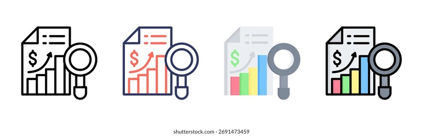 Report Analysis icon set multiple style collection