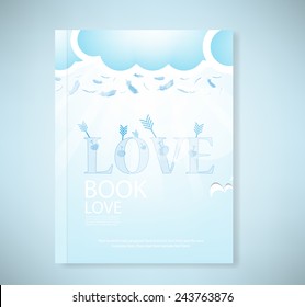 Report arrow and Love Feathers from the sky.,Blue Valentine's Day background with heart.