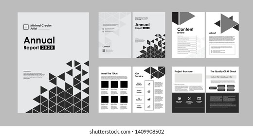 Report Brochure Creative Design. Multipurpose template with cover, back and inside pages. Trendy minimalist flat geometric design. Vertical a4 format. - Vector vol-02