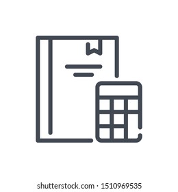Report calculation line icon. Notebook with calculator vector outline sign.