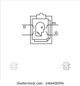 Report, Card, File, User ID,  Bold and thin black line icon set. Vector Icon Template background