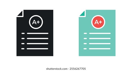 Report card icon set in black and colored versions.