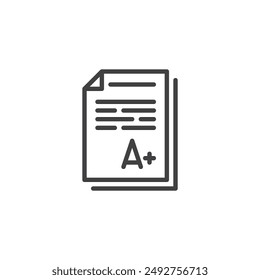 Report Card line icon. linear style sign for mobile concept and web design. Report card with an A+ grade outline vector icon. Symbol, logo illustration. Vector graphics