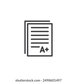 Report Card line icon. linear style sign for mobile concept and web design. Report card with an A+ grade outline vector icon. Symbol, logo illustration. Vector graphics