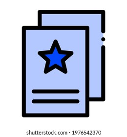 Report Card With Star In Blue Filled Outline Icon