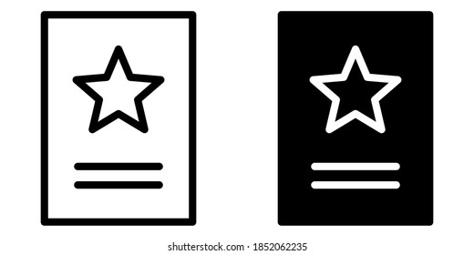 Report Card With Star In Outline And Glyph Icon