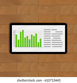 Report chart on tablet. Graphic and diagram finance. Vector illustration