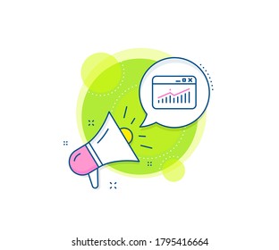 Gráfico de informes o signo de crecimiento de ventas. Icono del complejo de promoción Megaphone. Icono de la línea de tráfico del sitio web. Símbolo de datos de análisis y estadísticas. Banner de marketing de negocios. Signo de estadísticas del sitio web. Vector