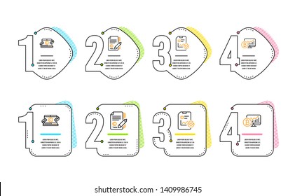 Report checklist, Copywriting notebook and Copywriting icons simple set. Bitcoin chart sign. Sales growth file, Writer laptop, Ð¡opyright signature. Cryptocurrency statistics. Science set. Vector