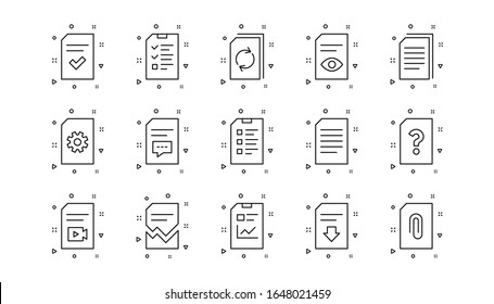 Bericht, Checkliste und Download-Datei. Symbole der Dokumentlinie. Lesen Sie den linearen Symbolsatz der Nachricht. Geometrische Elemente. Qualitätszeichen gesetzt. Vektorillustration