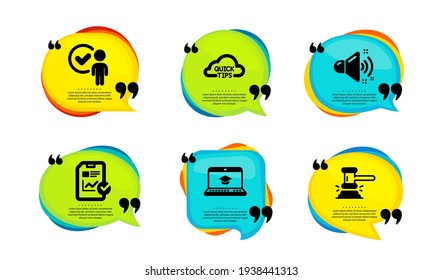 Report checklist, Loud sound and Website education icons set. Vector