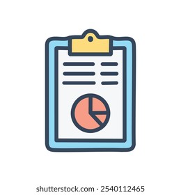 Report clipboard data analysis. Business report with pie chart.  Visualizes data analysis and strategic planning.