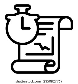 Icono de línea de reloj e informe, concepto de inicio, inicio de sesión en fondo blanco, informe gráfico de Office con icono de reloj despertador en diseño web de concepto móvil de estilo de esquema. Gráficos vectoriales.