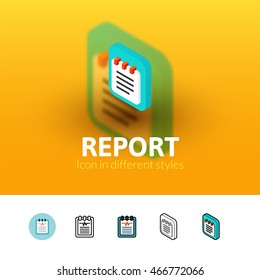 Report color icon, vector symbol in flat, outline and isometric style isolated on blur background