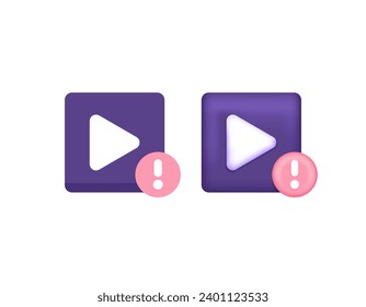 contenido del informe. el vídeo de advertencia contiene contenido sensible. contenido infractor. símbolo de marca de exclamación y símbolo de vídeo. Icono 3d. diseño minimalista de estilo plano y diseño de iconos en 3d. elemento gráfico