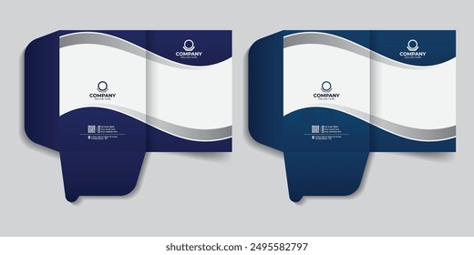 Report cover and file folder design with dark blue gradient color. For your business, business document folder, report cover and presentation folder template design.

