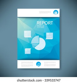 Report cover template for business presentation or brochure. Pie chart infographcis layout on blue low poly vector background. Eps10 vector illustration.