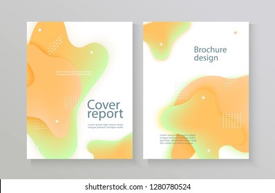 Report cover template with gradient liquid drop shapes on white background with copy space. Vector illustration of abstract geometric shapes with fluid color for business poster layout.