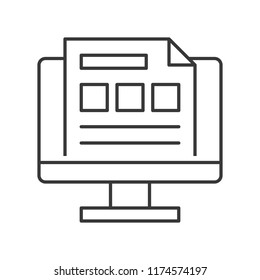 report or data on computer screen, online database icon, editable stroke outline