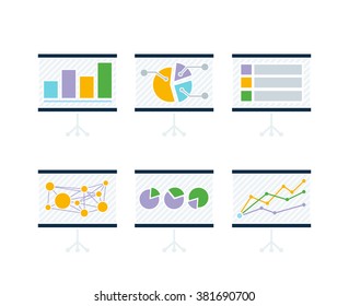 Report data tools, finance diagram, chart, graph and graphics. Information statistic and analysis illustration
