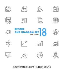Report and diagram icons. Set of  line icons. Data, presentation, analytics. Diagram concept. Vector illustration can be used for topics like economics, finance, accounting.