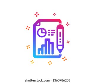 Report document icon. Column graph sign. Growth diagram, pie chart symbol. Dynamic shapes. Gradient design report document icon. Classic style. Vector