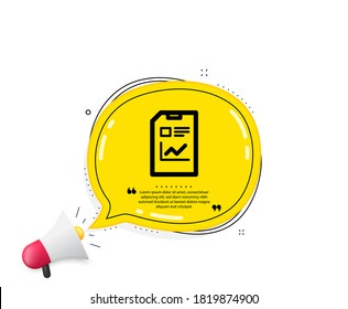 Icono de Informe de documento. Burbuja del discurso de citas. Signo de archivo de análisis y estadísticas. Símbolo de concepto de página de papel. Marcas de citado. Icono de documento de informe clásico. Vector