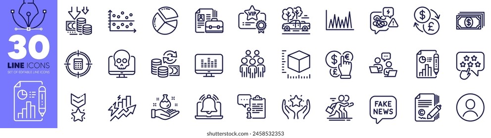 Report document, Line graph and Winner medal line icons pack. Teamwork, Change money, Dot plot web icon. Competition, Money currency, Copywriting pictogram. Payment, Clipboard, Group people. Vector