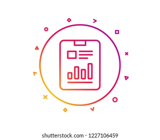 Report document line icon. Analysis Chart or Sales growth sign. Statistics data symbol. Gradient pattern line button. Report document icon design. Geometric shapes. Vector