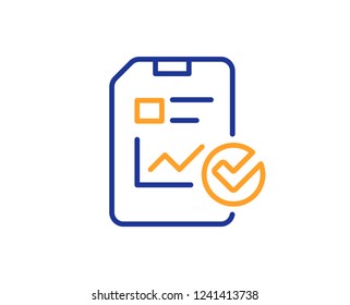 Report document line icon. Analysis Chart or Sales growth report sign. Statistics data or Checklist symbol. Colorful outline concept. Blue and orange thin line color icon. Report checklist Vector