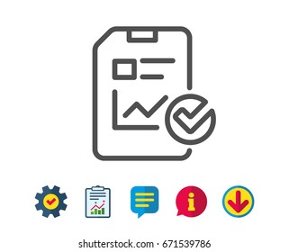 Report document line icon. Analysis Chart or Sales growth report sign. Statistics data or Checklist symbol. Report, Service and Information line signs. Download, Speech bubble icons. Editable stroke