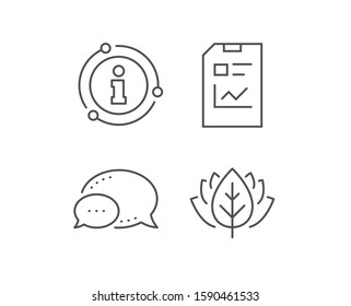 Report Document line icon. Chat bubble, info sign elements. Analysis and Statistics File sign. Paper page concept symbol. Linear report document outline icon. Information bubble. Vector