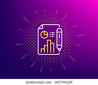 Report document line icon. Halftone pattern. Column graph sign. Growth diagram, pie chart symbol. Gradient background. Report document line icon. Yellow halftone pattern. Vector