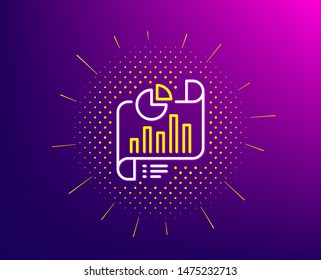 Report document line icon. Halftone pattern. Column graph sign. Growth diagram, pie chart symbol. Gradient background. Report document line icon. Yellow halftone pattern. Vector