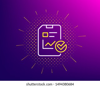 Report document line icon. Halftone pattern. Analysis Chart or Sales growth report sign. Statistics data or Checklist symbol. Gradient background. Report checklist line icon. Vector