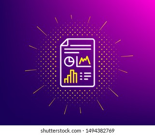 Report document line icon. Halftone pattern. Column graph sign. Growth diagram, pie chart symbol. Gradient background. Report document line icon. Yellow halftone pattern. Vector