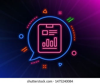 Report document line icon. Neon laser lights. Analysis Chart or Sales growth sign. Statistics data symbol. Glow laser speech bubble. Neon lights chat bubble. Vector