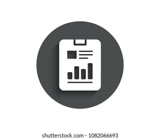 Report document simple icon. Analysis Chart or Sales growth sign. Statistics data symbol. Circle flat button with shadow. Vector
