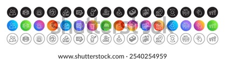 Report document, Sun protection and Career ladder line icons. Round icon gradient buttons. Pack of Fuel price, Customer satisfaction, Users icon. Vector
