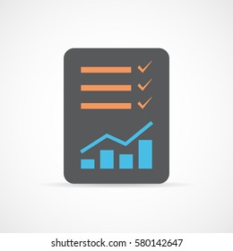 Report file. Document with colored chart symbol. Checklist icon in flat design. Concept of quality control. Vector illustration.