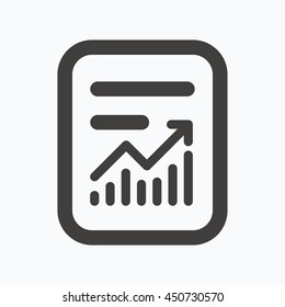 Report file icon. Document page with statistics symbol. Gray flat web icon on white background. Vector