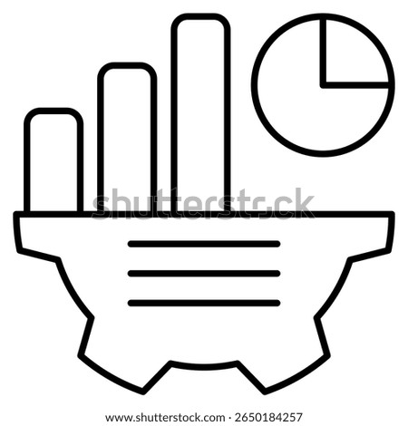 Report generator icon represented by graphc, gear, chart, text Line style.
