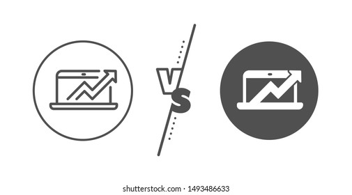 Report graph or Chart sign. Versus concept. Data Analysis and Statistics line icon. Computer data processing symbol. Line vs classic sales diagram icon. Vector