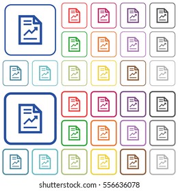 Report with graph color flat icons in rounded square frames. Thin and thick versions included.