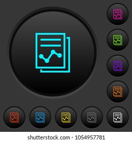 Report with graph dark push buttons with vivid color icons on dark grey background