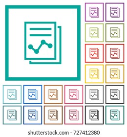 Report with graph flat color icons with quadrant frames on white background