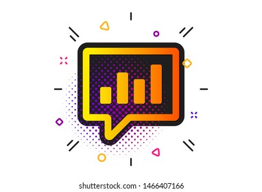 Report graph or Sales growth sign in speech bubble. Halftone circles pattern. Chart icon. Analysis and Statistics data symbol. Classic flat analytical Chat icon. Vector
