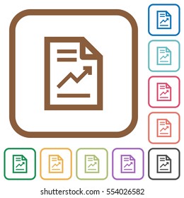 Report with graph simple icons in color rounded square frames on white background