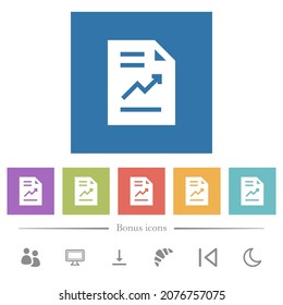 Report with graph solid flat white icons in square backgrounds. 6 bonus icons included.