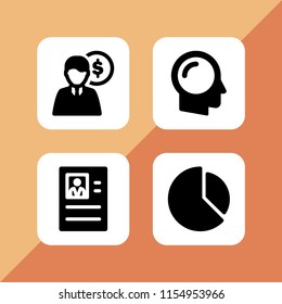report icon. 4 report set with portfolio, chart, brain and budget vector icons for web and mobile app